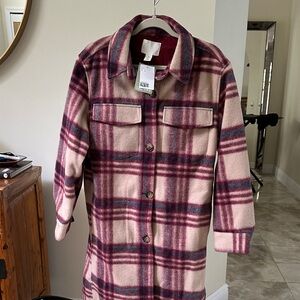 H&M Burgundy and Cream Plaid Utility Jacket
